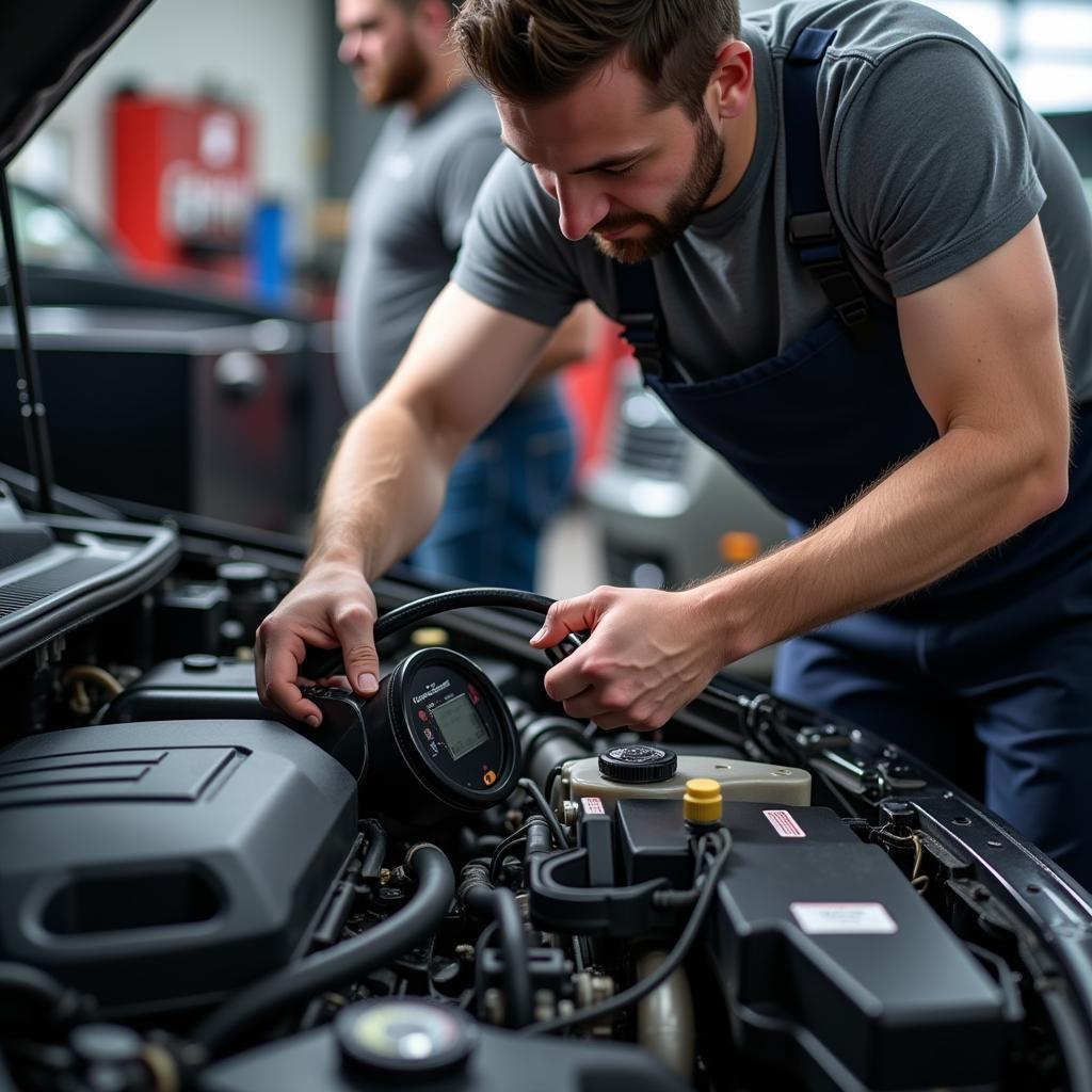 Car mechanic in Ballynahinch performing an inspection