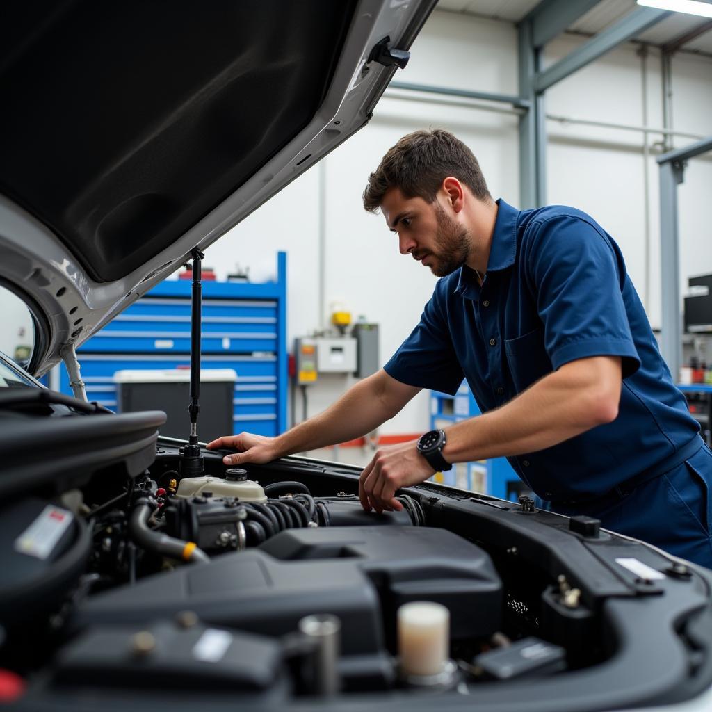 Experienced Mechanic Inspecting a Car Engine