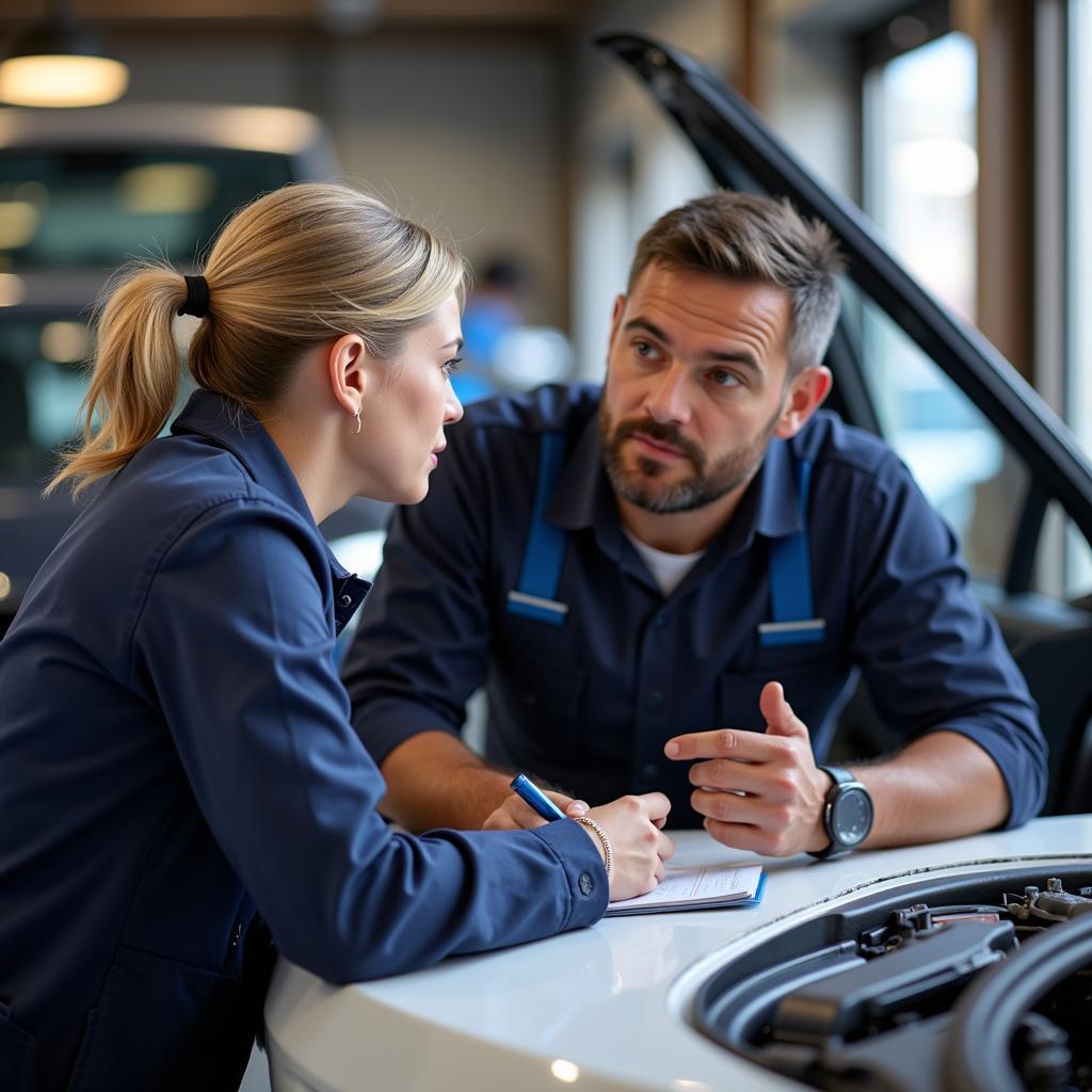 Car Mechanic Explaining Repair to Customer