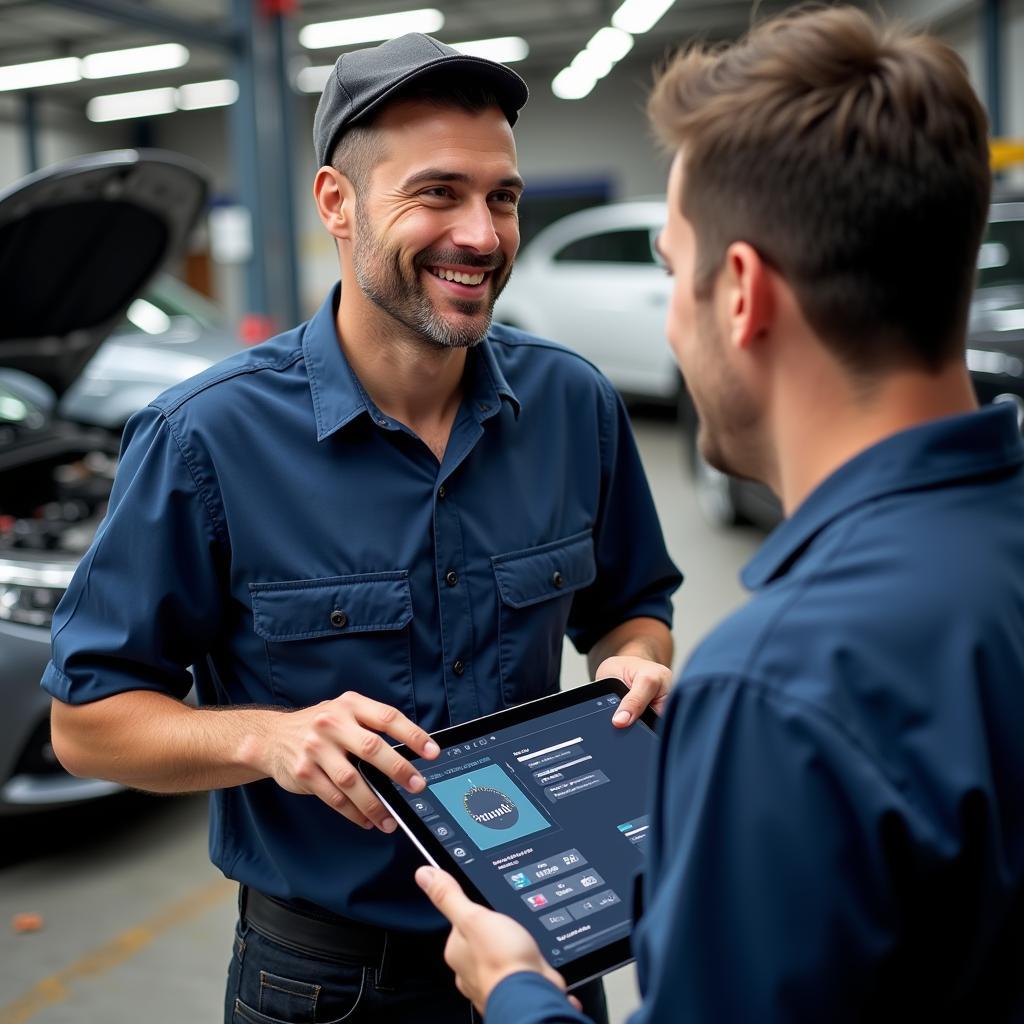 Car Mechanic Explaining Repairs to Customer