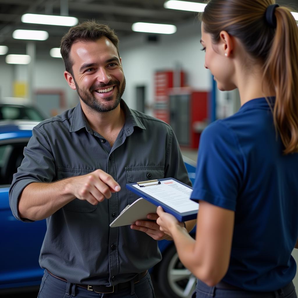 Car Mechanic Explaining Repairs to Customer