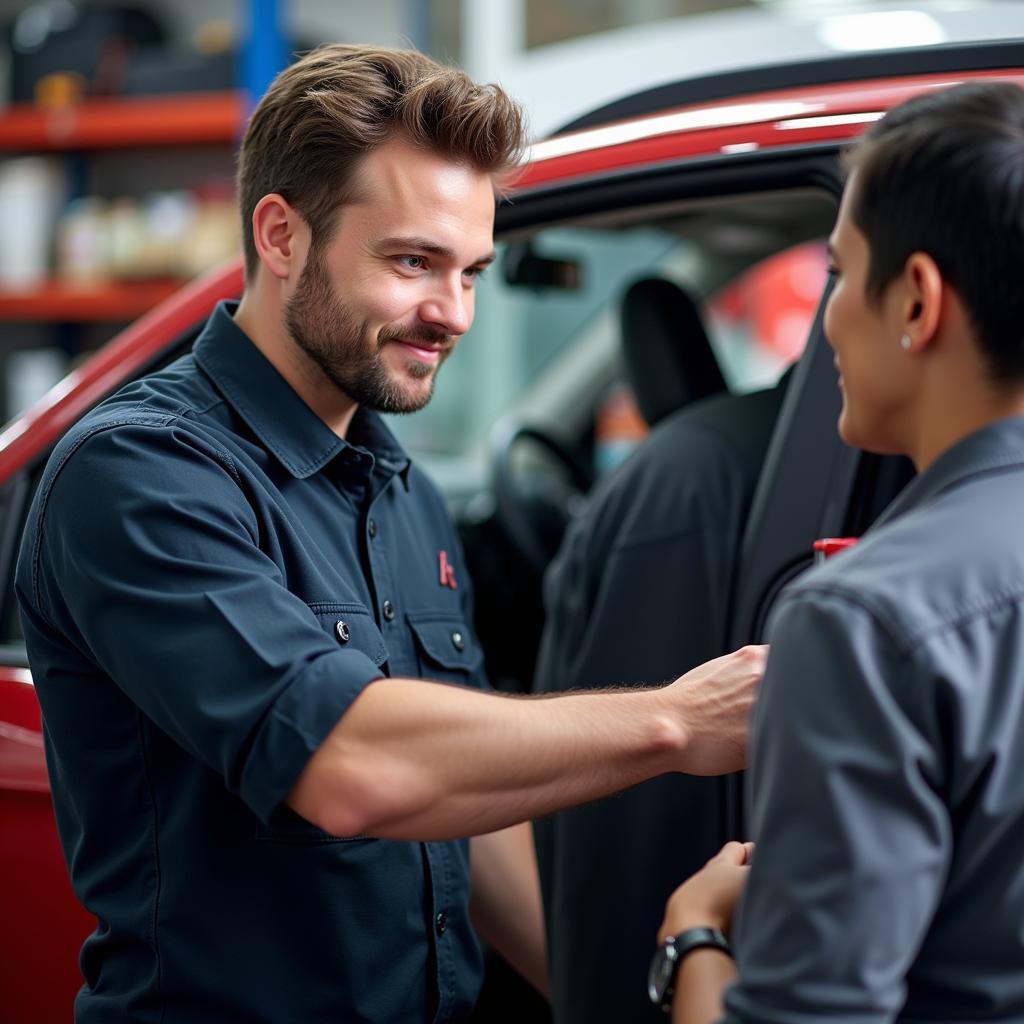 Mechanic Explaining Repairs to Customer