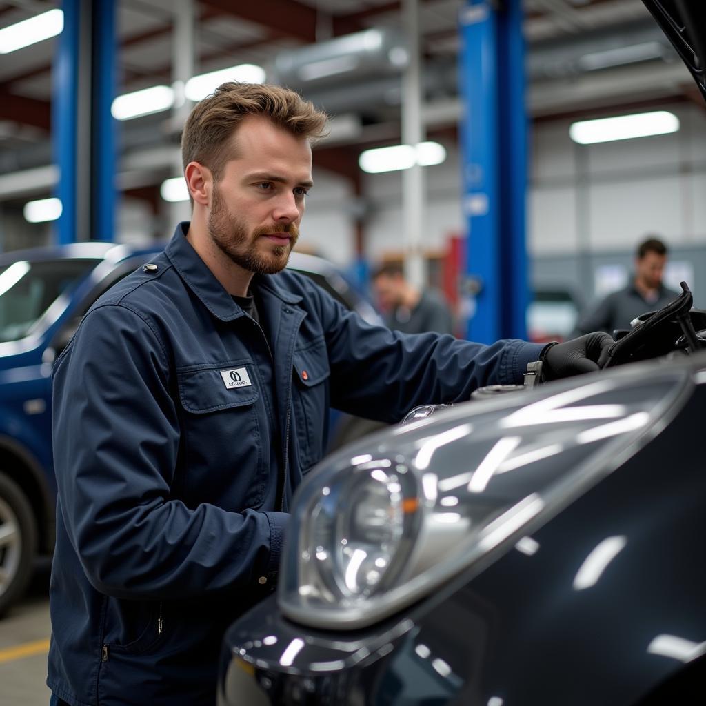 Car mechanic in garage