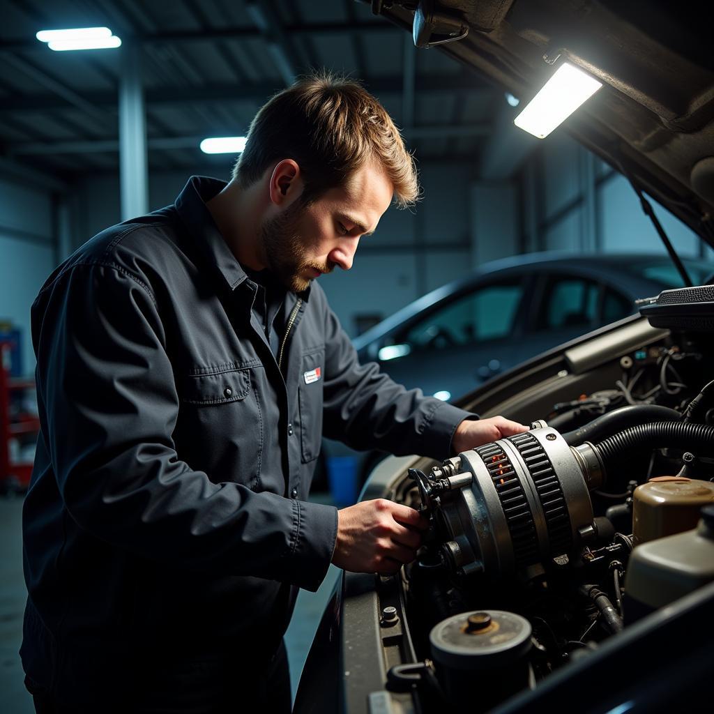  Mechanic inspecting a car alternator