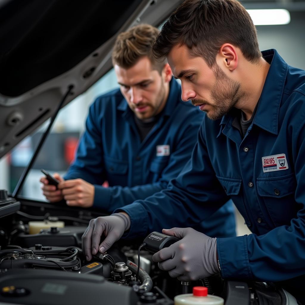 Car Mechanic Inspecting Engine