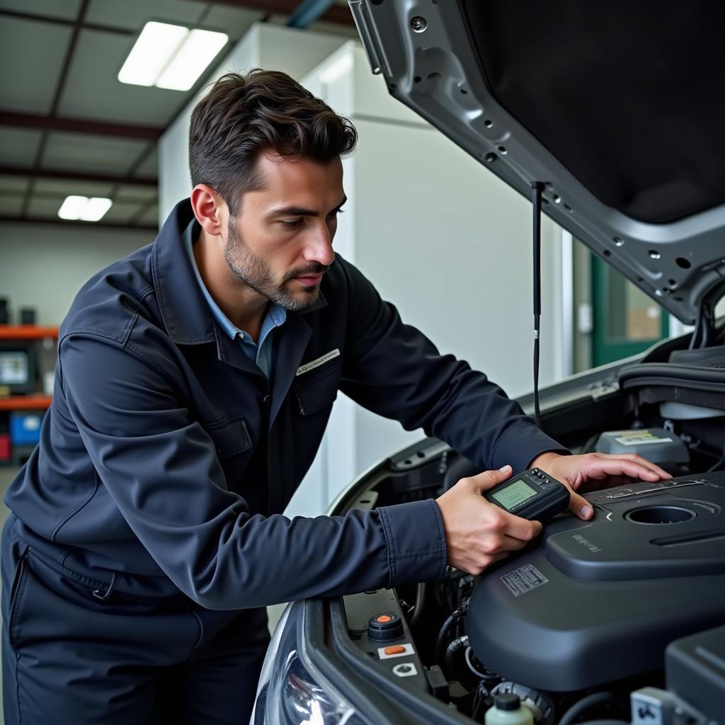  Mechanic Inspecting Car Engine