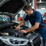 Car Mechanic Inspecting Engine