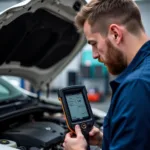 Mechanic inspecting a car engine in Newcastle