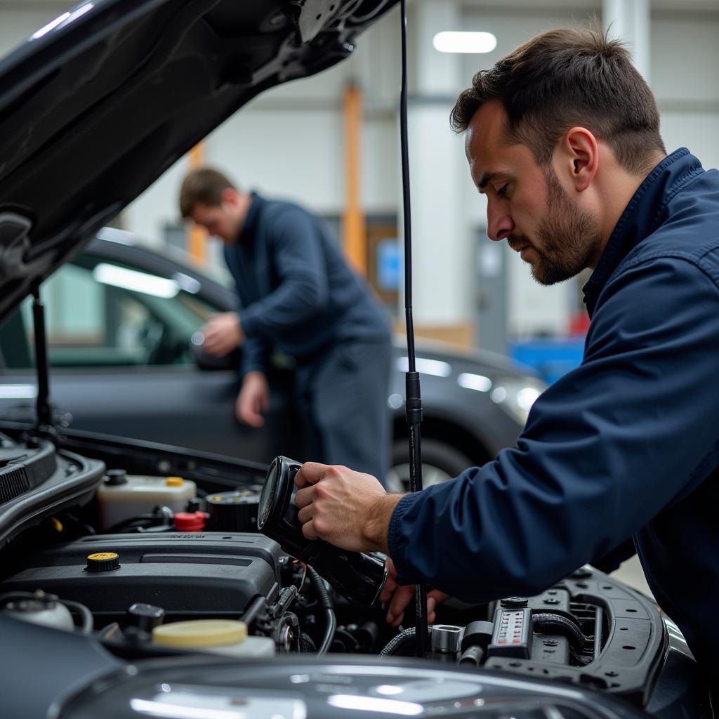 Car mechanic inspecting a vehicle