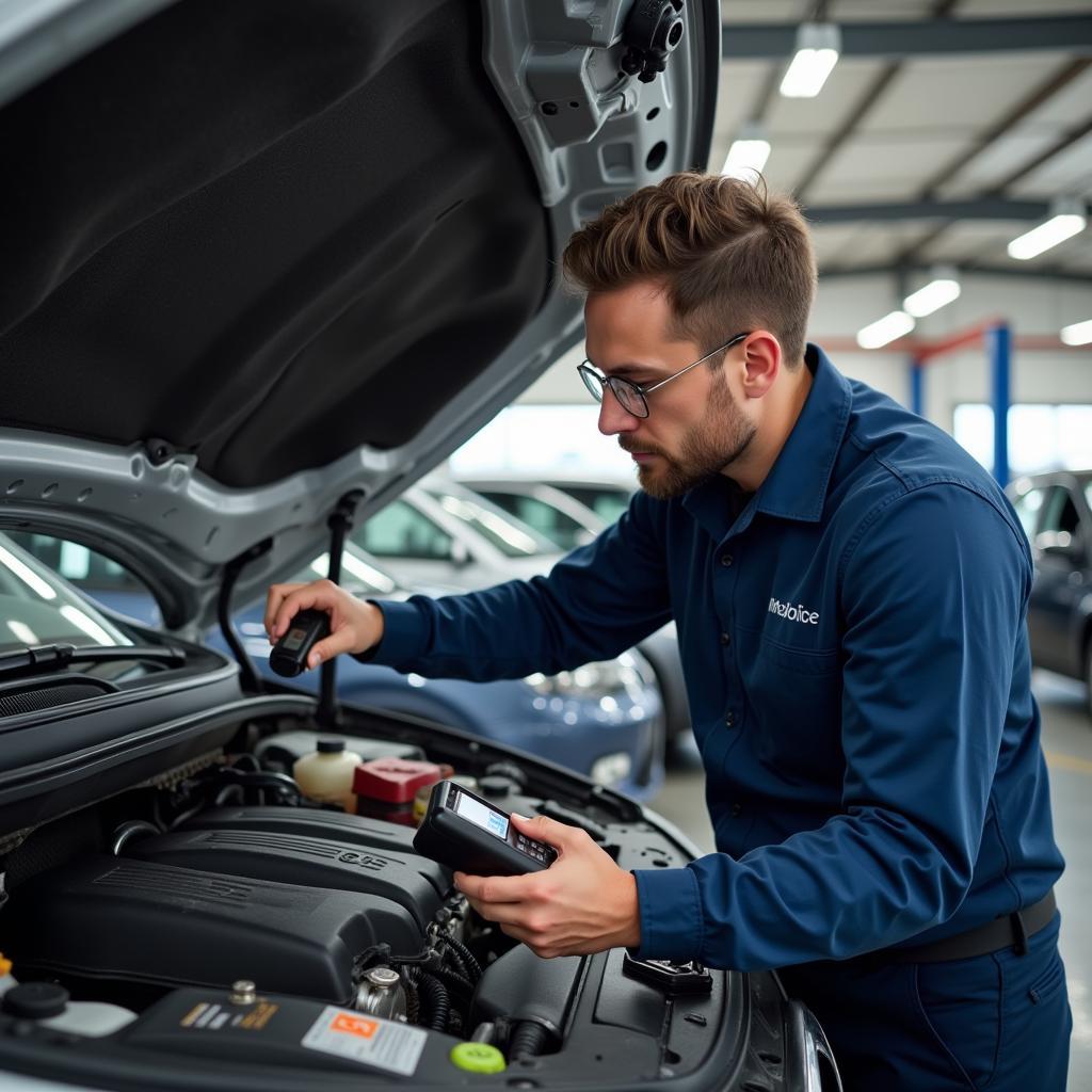 Car mechanic performing a vehicle inspection