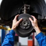 Car Mechanic Performing Essential Service on Brakes