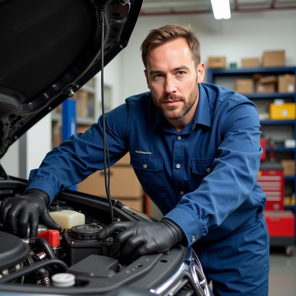 Car Mechanic Performing Routine Maintenance