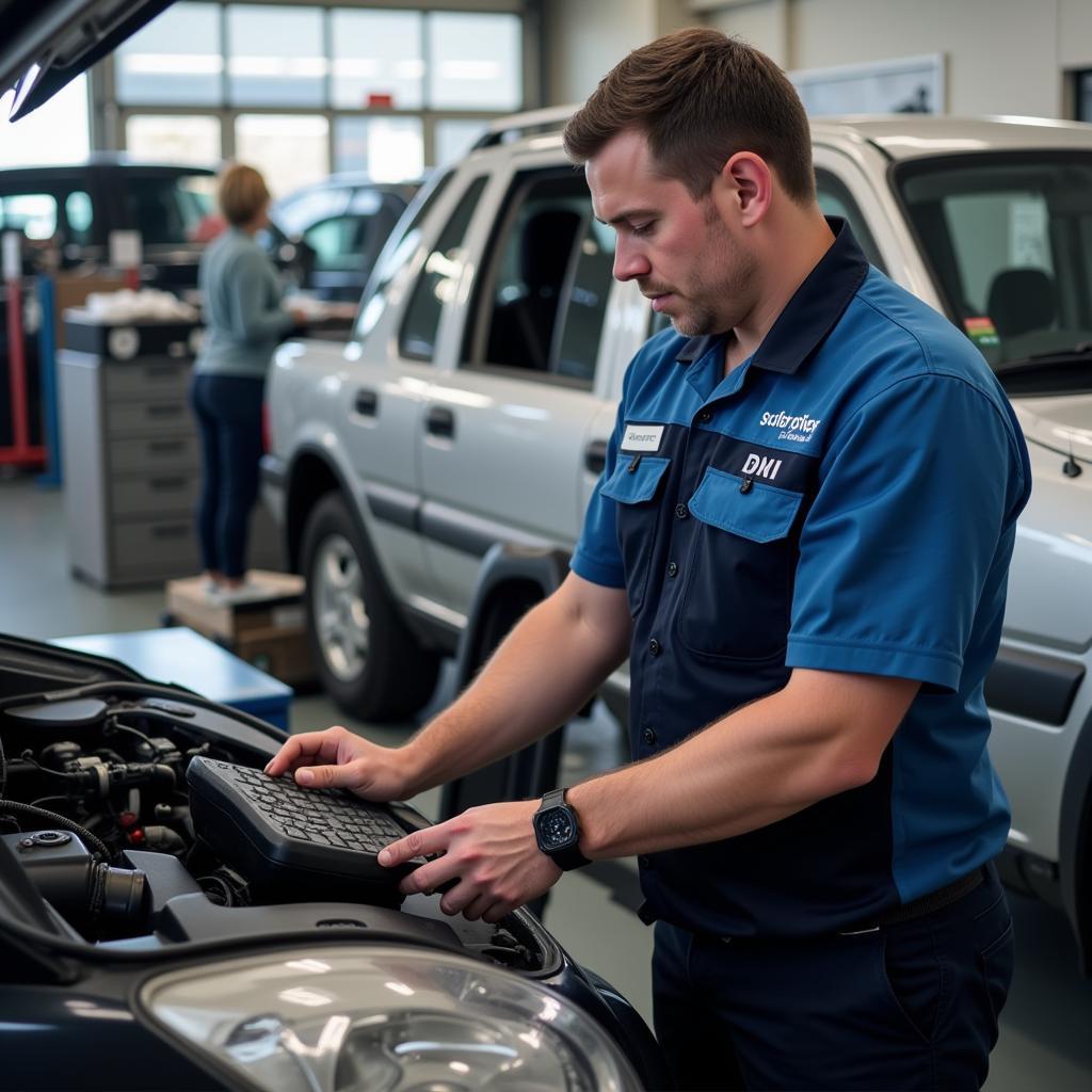 Car mechanic working in an RMI approved garage