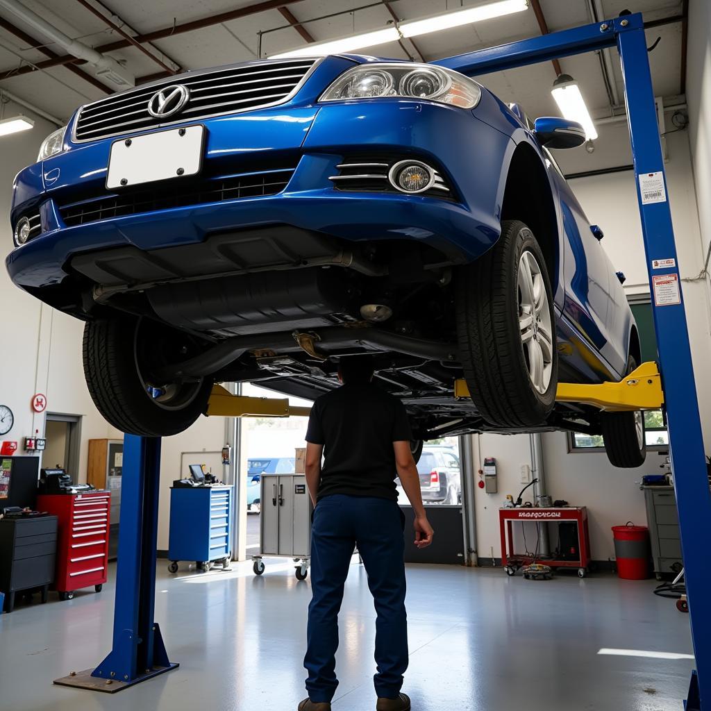 Car on a Lift for Service