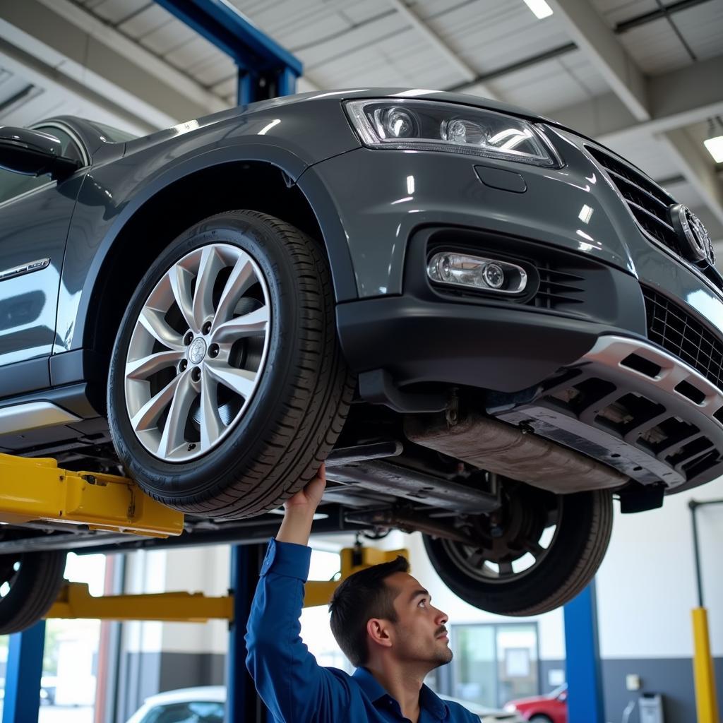 Car on Lift During 60-Month Service Inspection