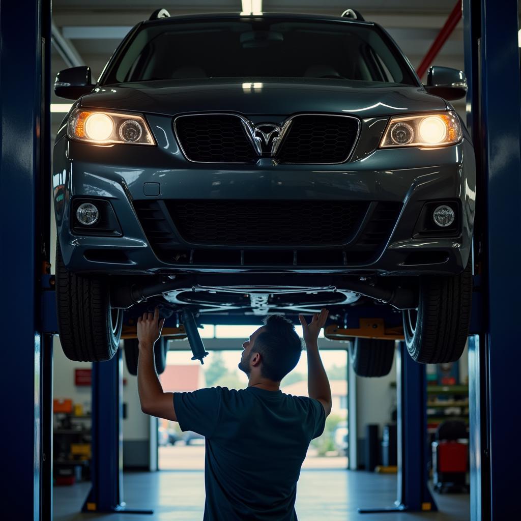 Car on Lift for Inspection