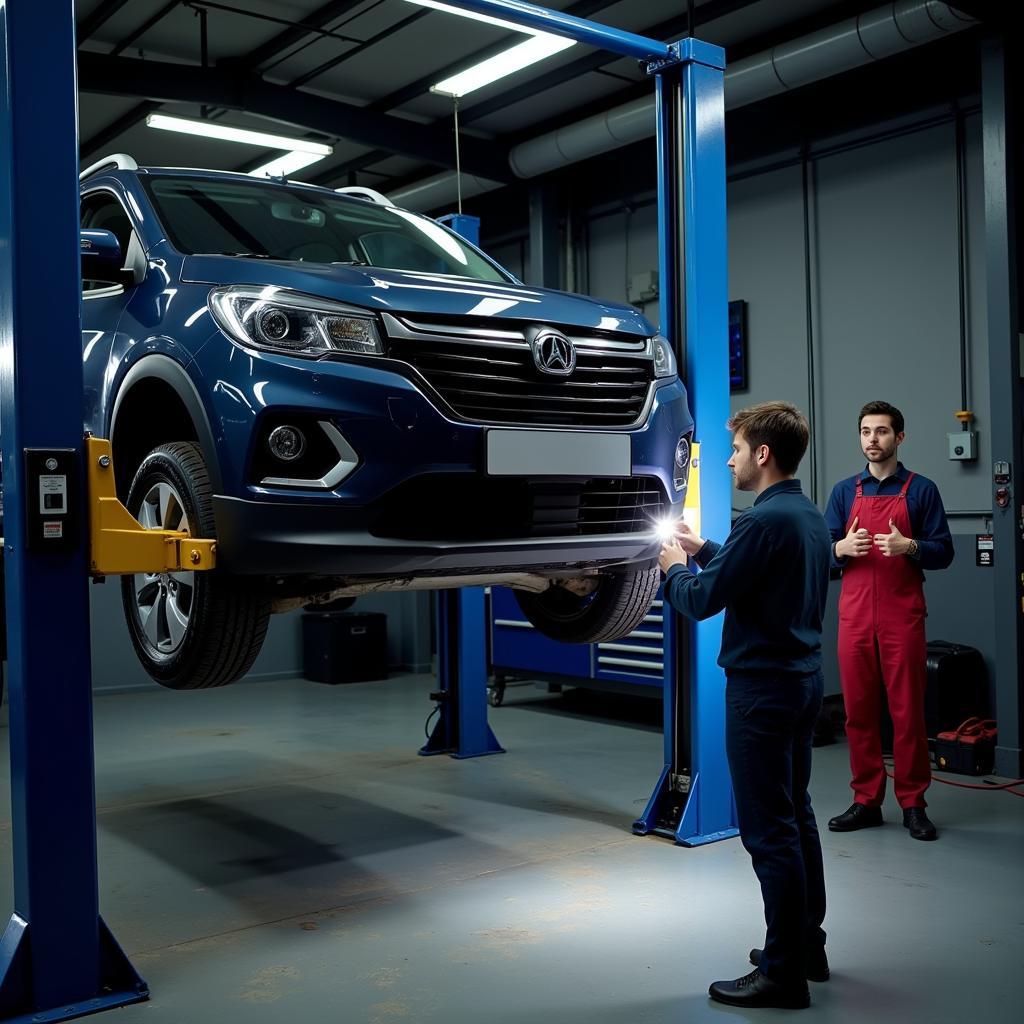 Car on Lift for Inspection