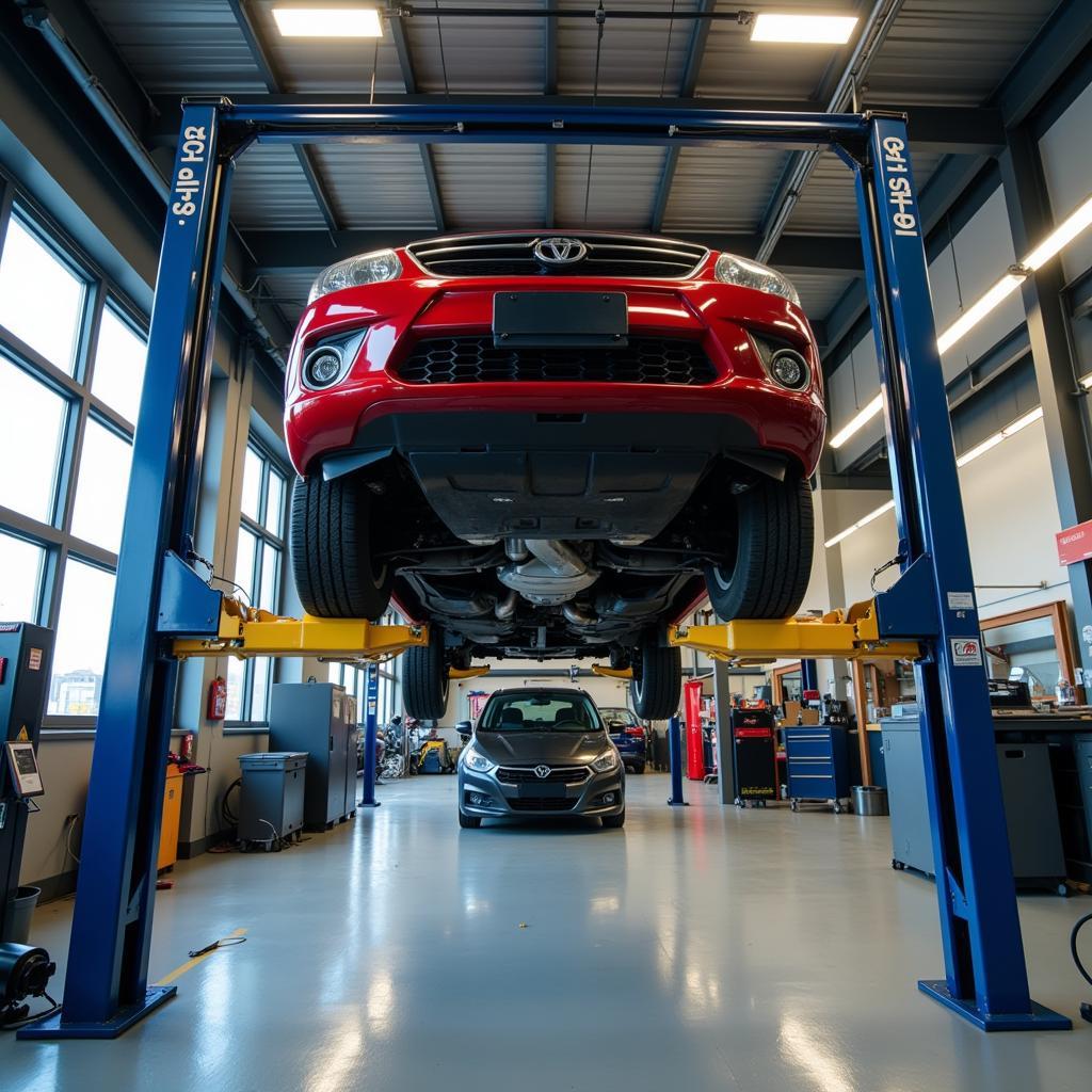 Car on Lift for Inspection