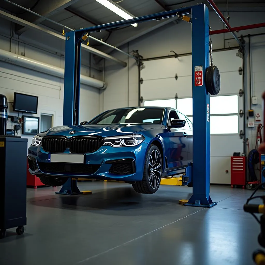 Car on a lift during service