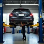 Car on a Lift for Service