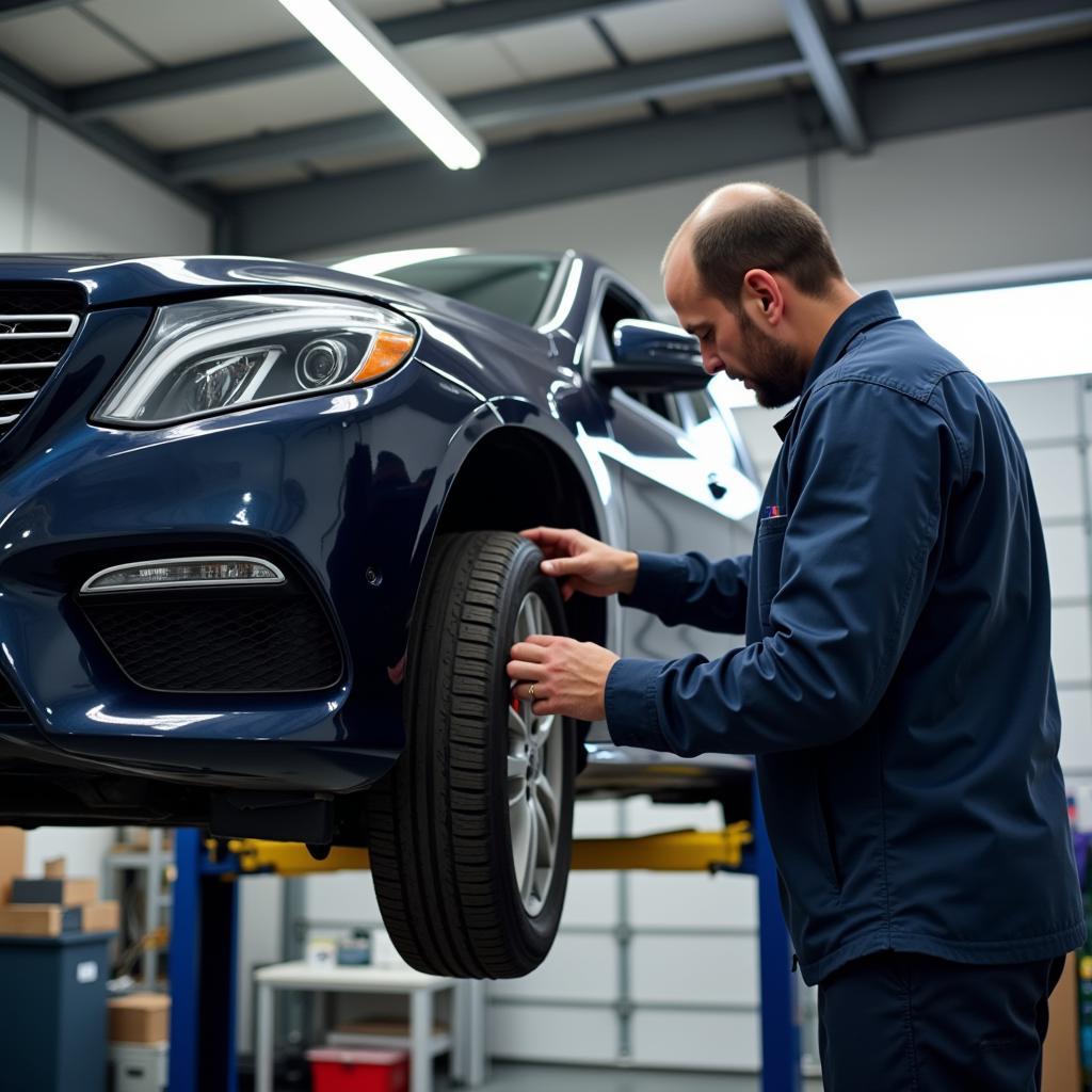 Car on Lift for Service