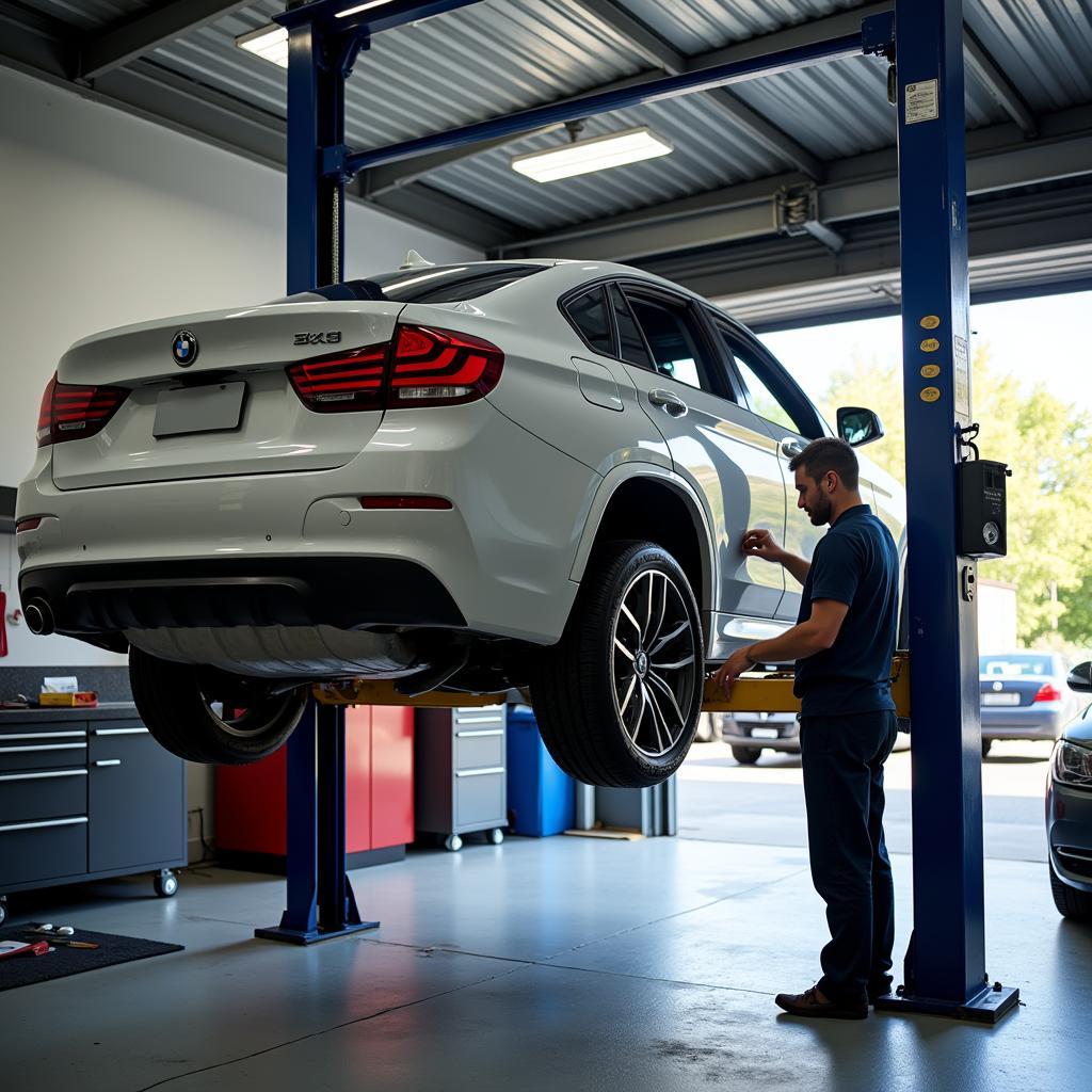 Car on lift for service