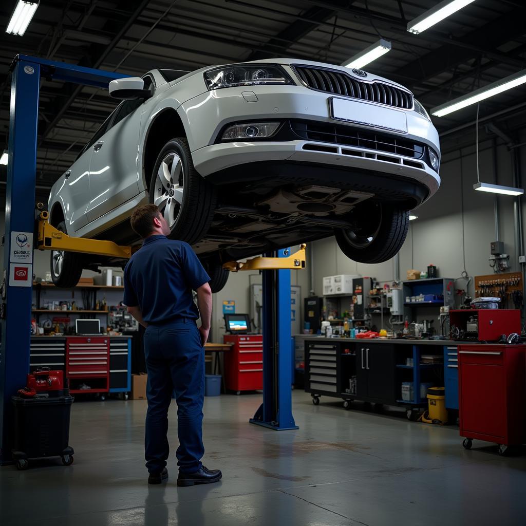 Car on Lift for Service