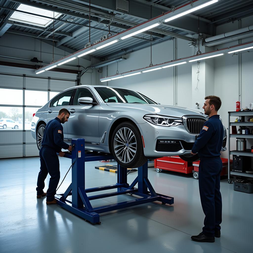 Car on Lift in Garage