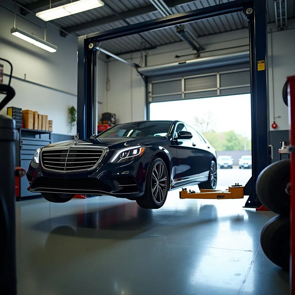 Car on a Lift in an Independent Garage