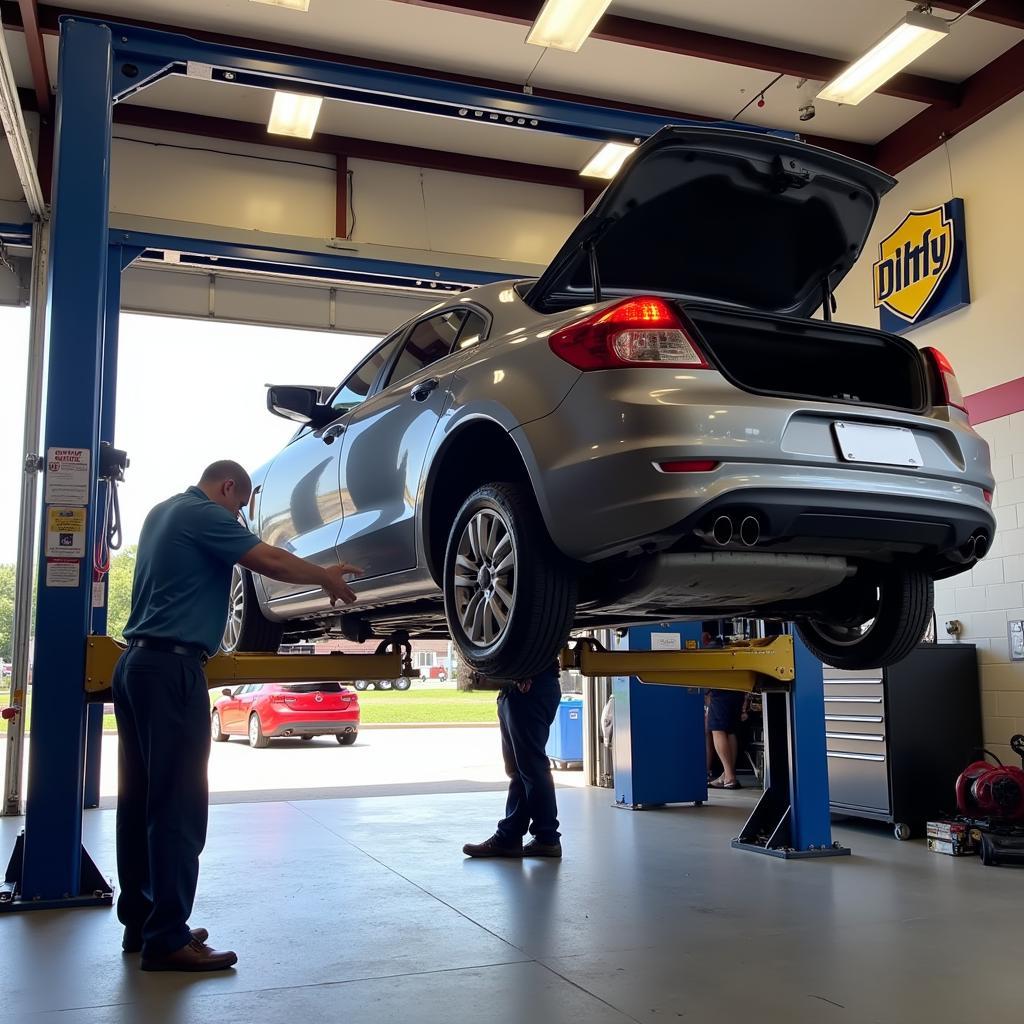 Car raised on a lift at Jiffy Lube