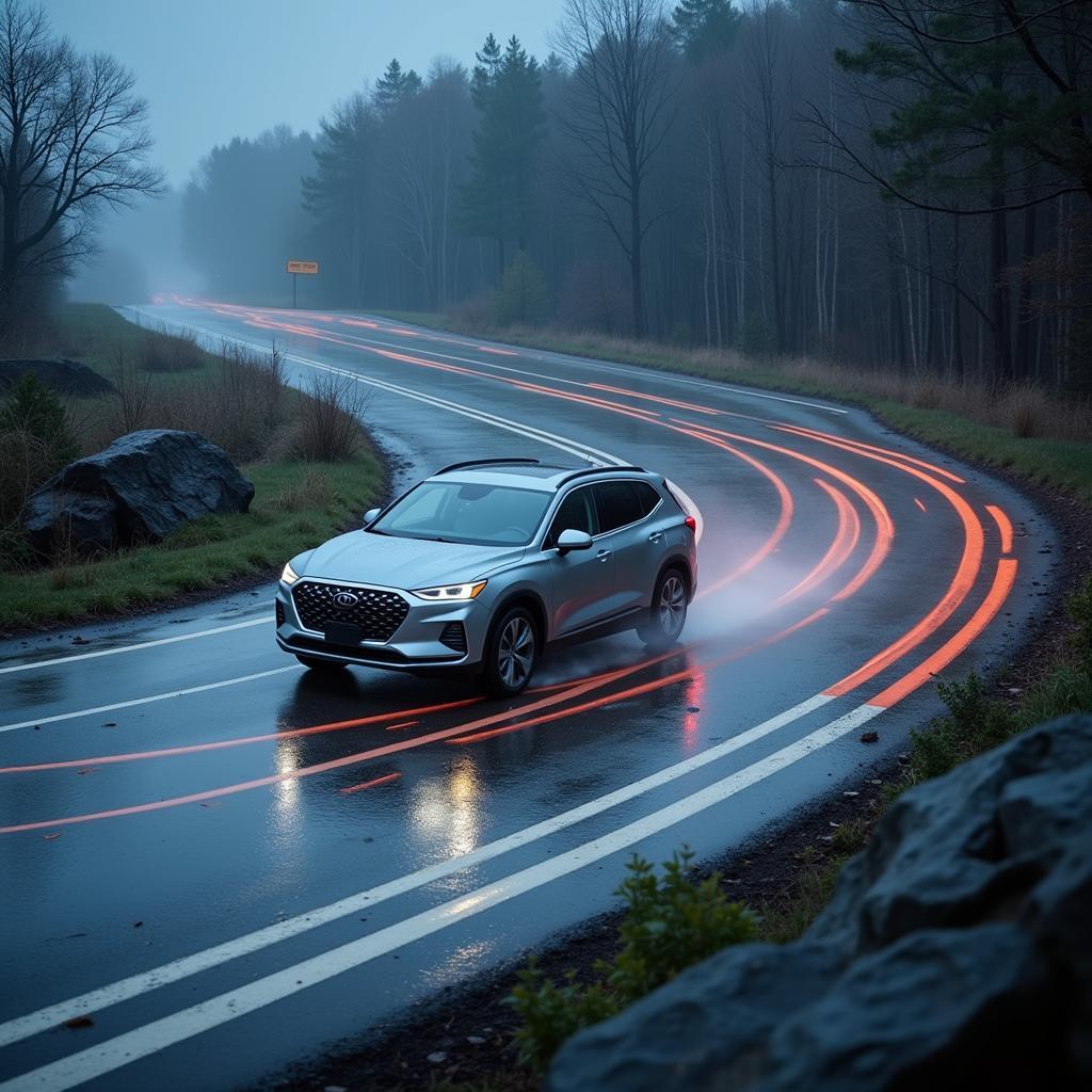 Car Maintaining Traction with ESC on a Slippery Road