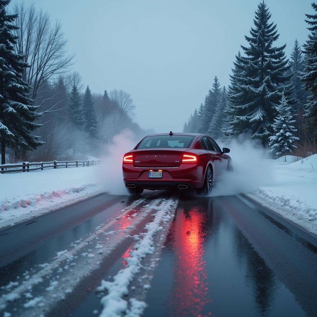 Car Skidding on a Slippery Road