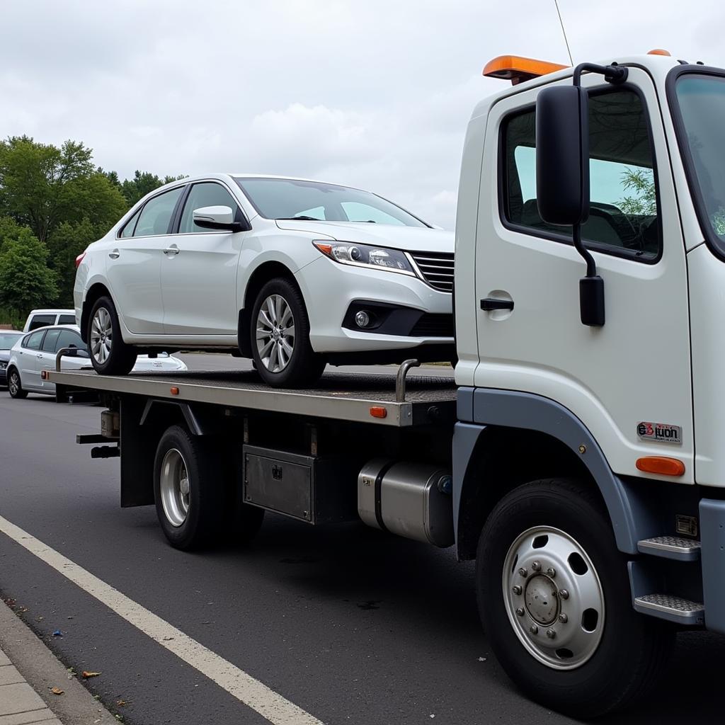 Car being towed after breakdown