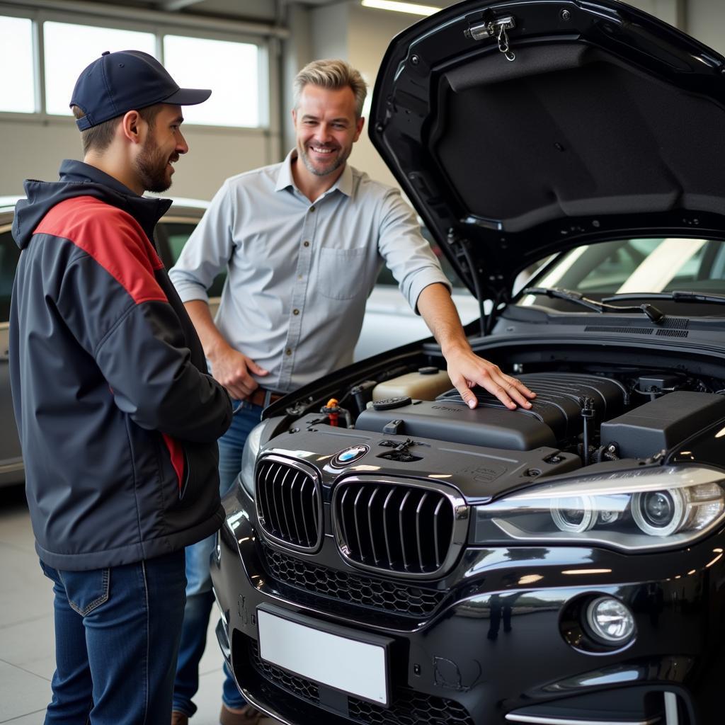 Car Owner Talking to Mechanic