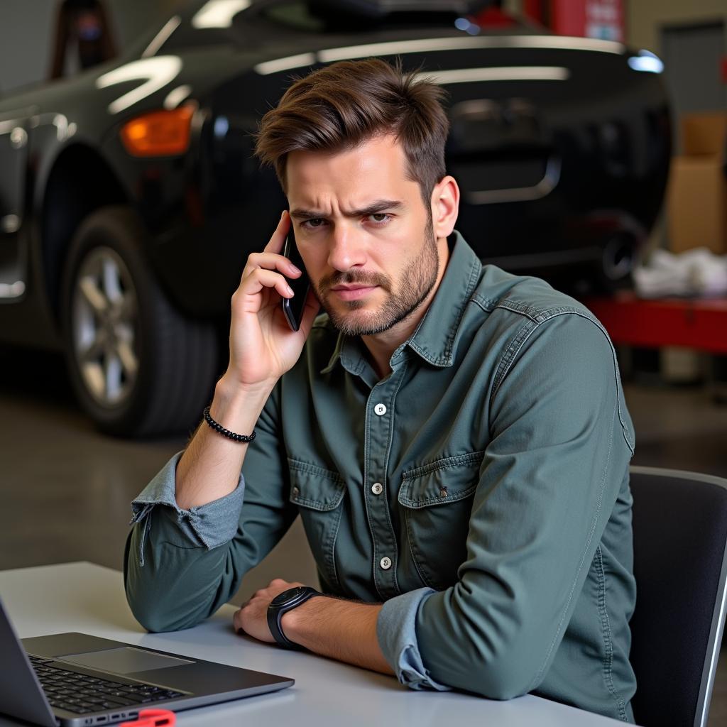 Car owner calling customer service for car parts