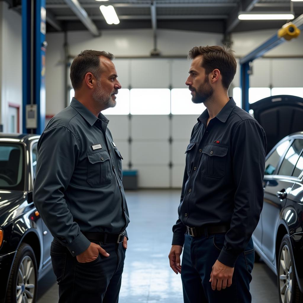 Car Owner Discussing with Mechanic