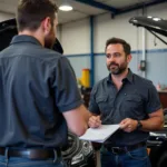 Car Owner Talking to Mechanic About Repairs