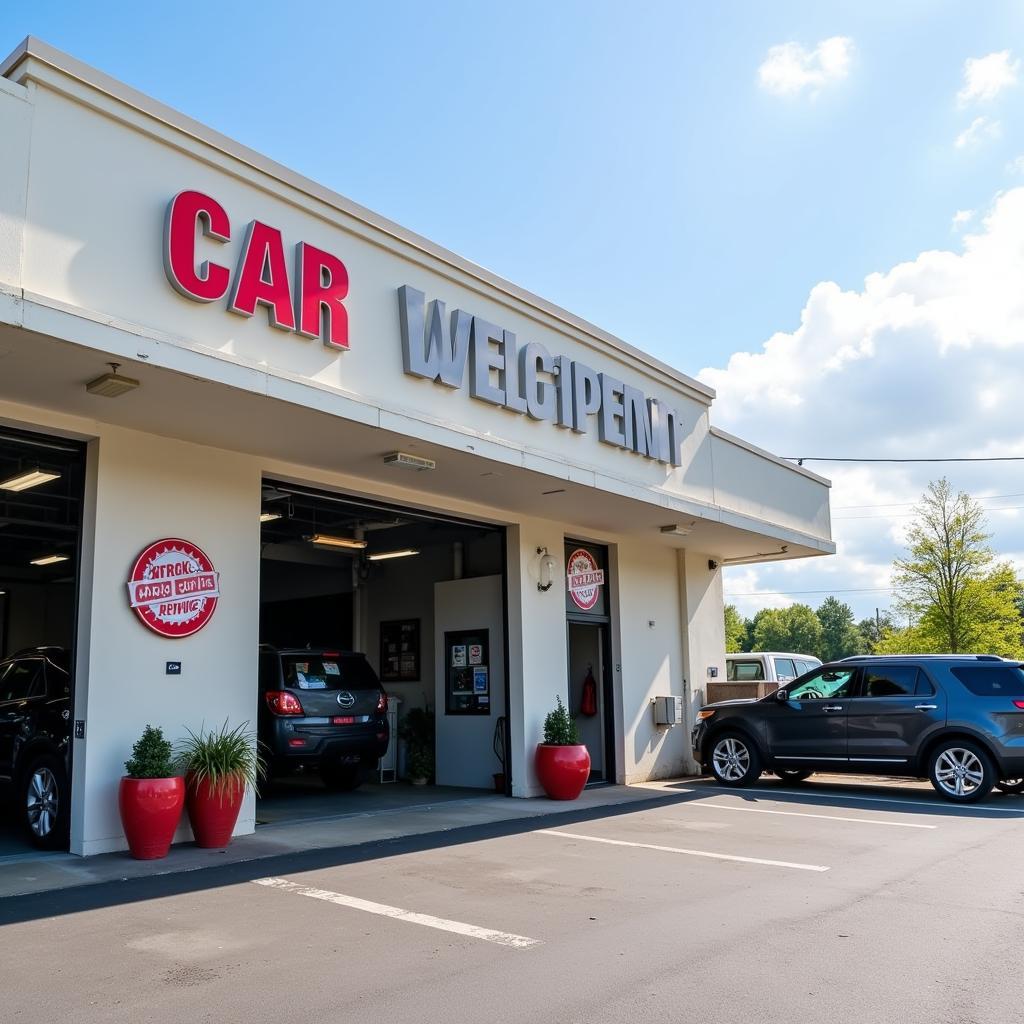 Car paint repair shop exterior