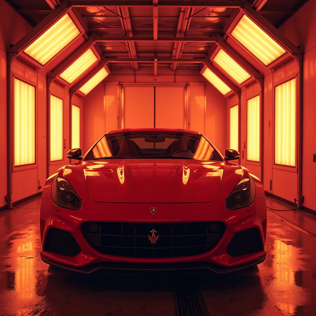 Car being cured under infrared lamps