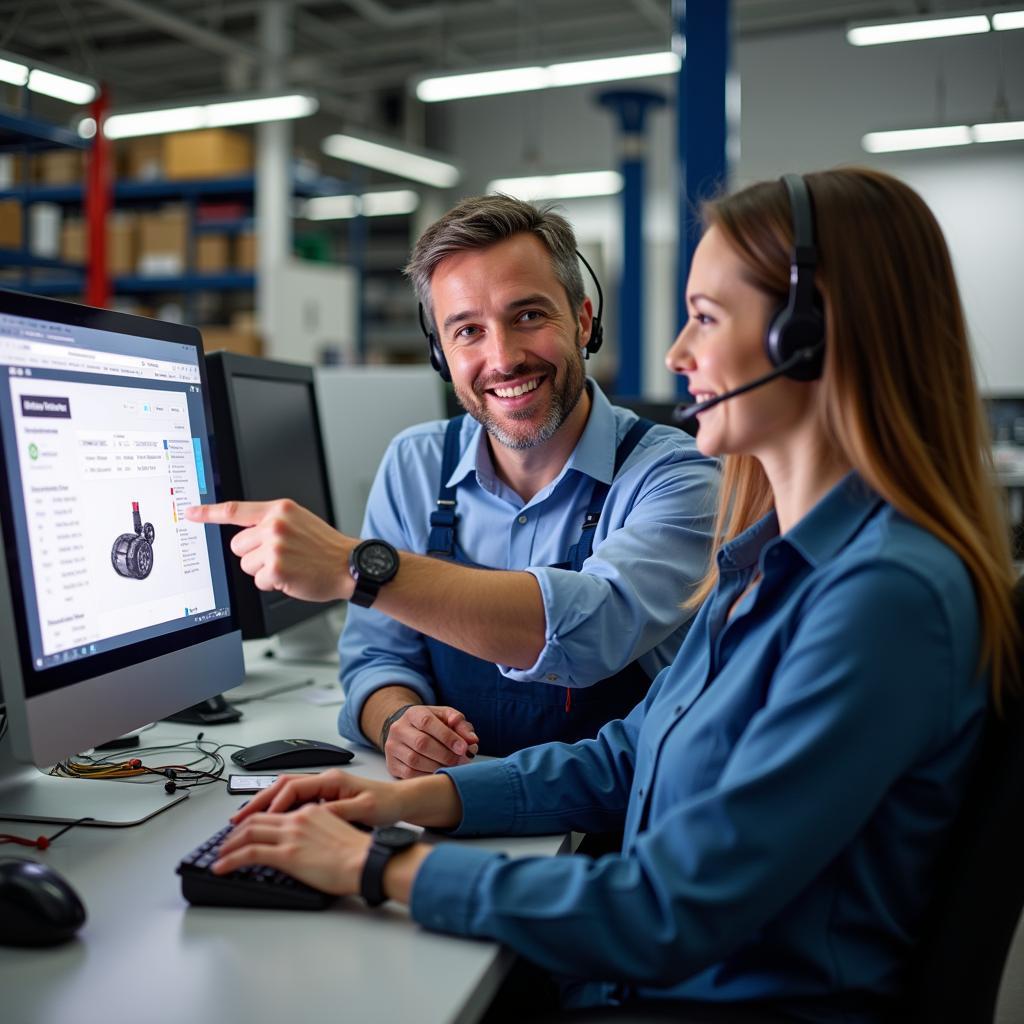 Car Parts Customer Service Representative Helping Customer