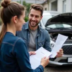 Car Removal Specialist Completing Paperwork