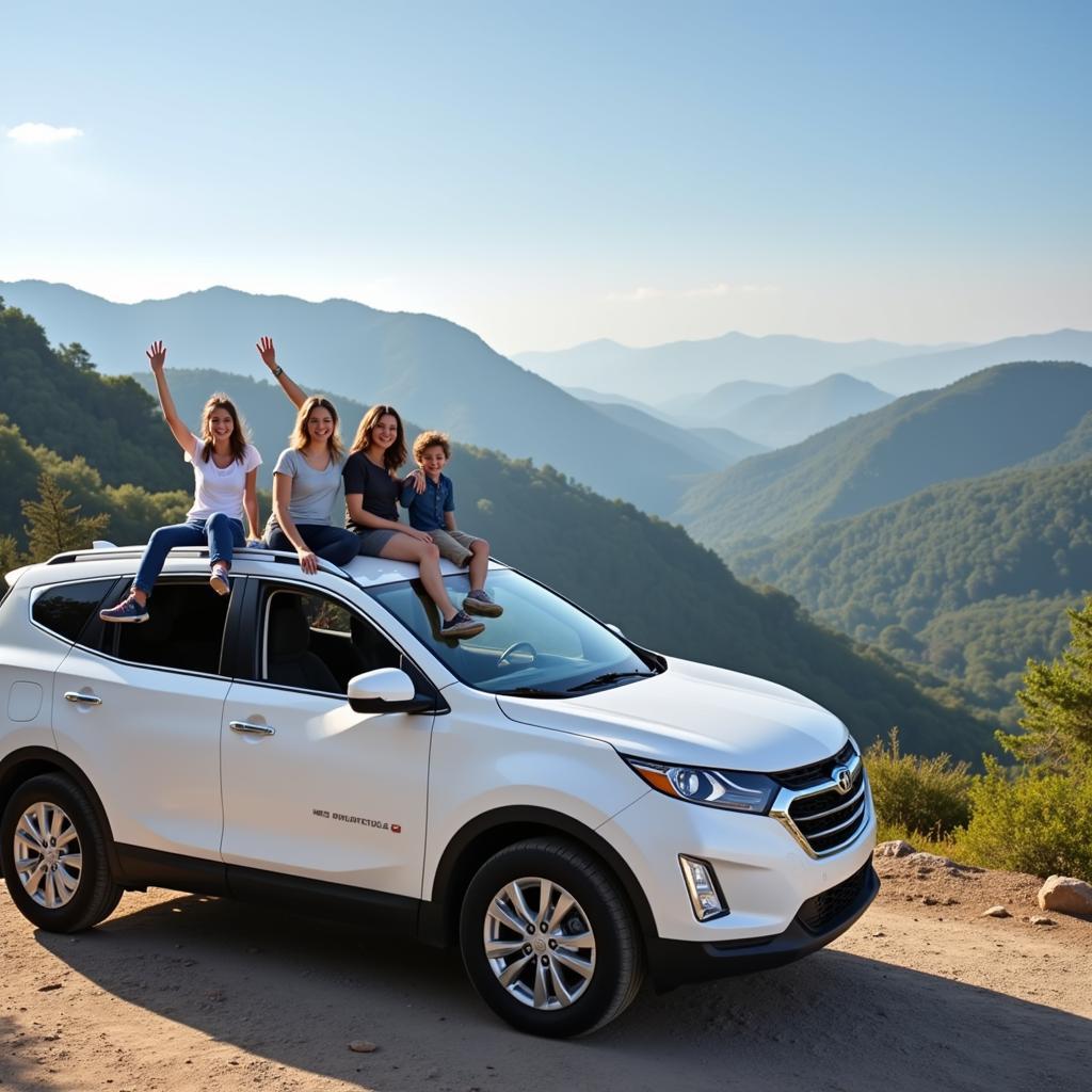 Family enjoying trip in rental car Dehradun