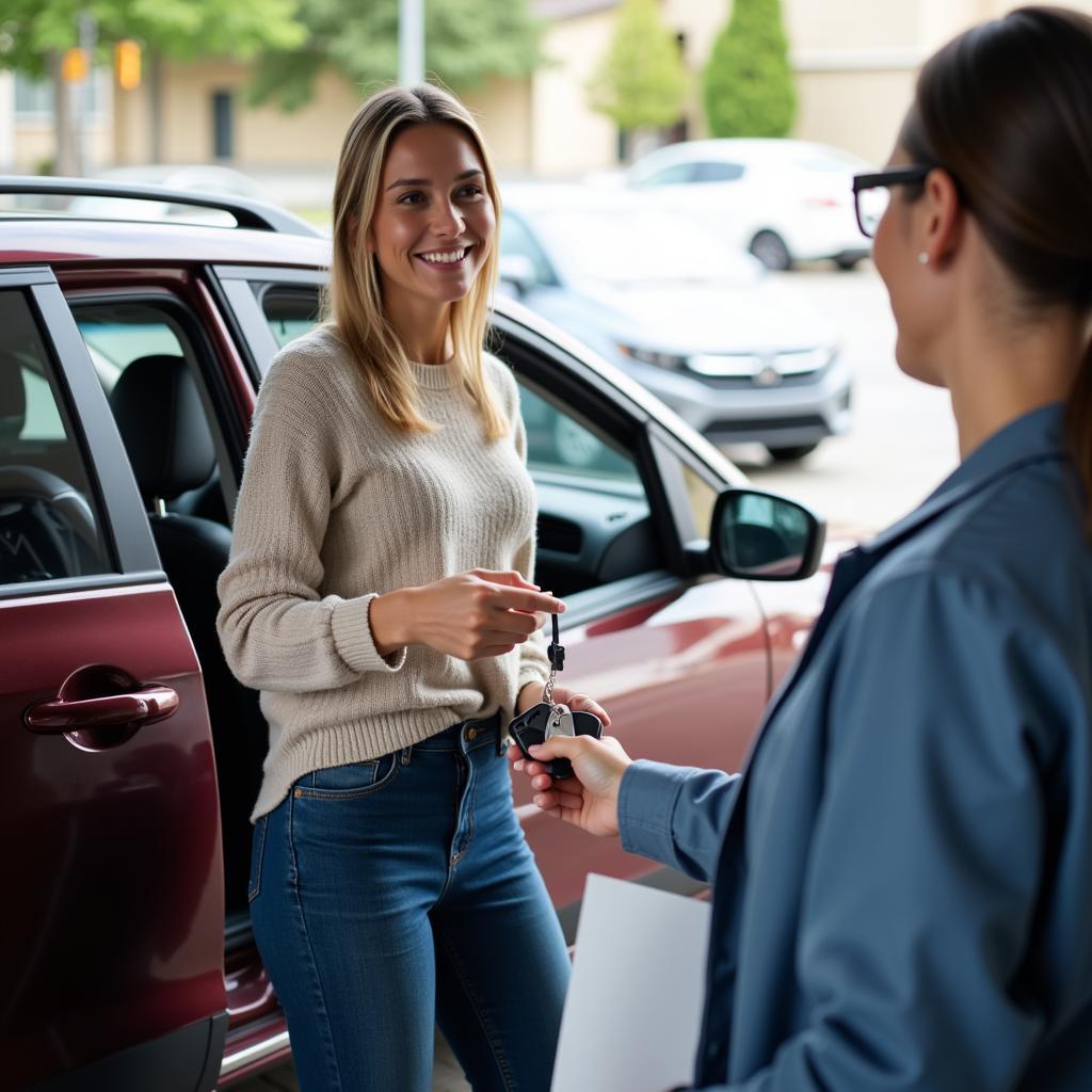 Returning a rental car at the designated area