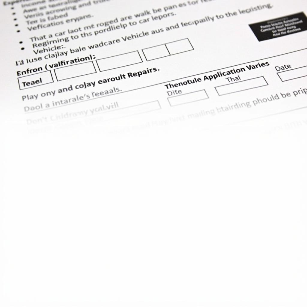 Example of a Car Repair Assistance Application Form