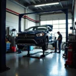 Car Being Repaired in a Garage