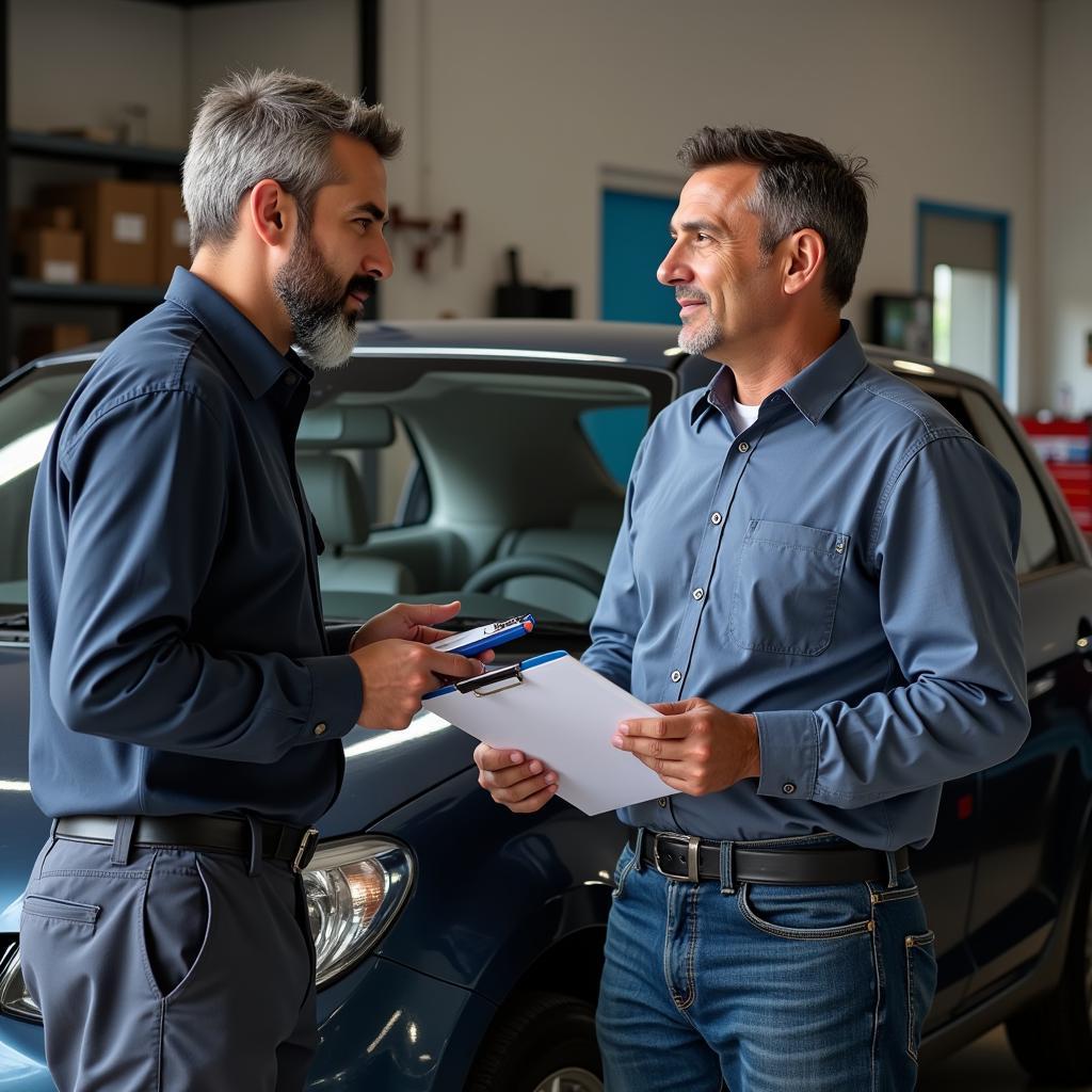 Car owner talking to a mechanic in Vijayawada