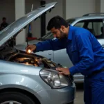 Mechanic inspecting a car engine in Vijayawada