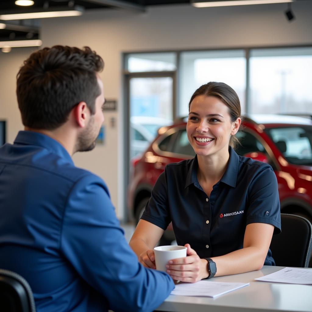 Car service advisor talking to a customer