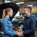 Car service advisor helping customer