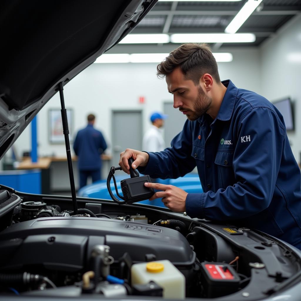 Mechanic Checking Engine in Airdrie Car Service Centre